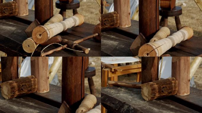 木匠的桌子和他的工作工具的特写镜头