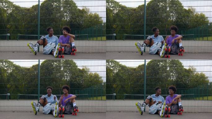 在公园放松非洲裔黑人两个人情侣少年