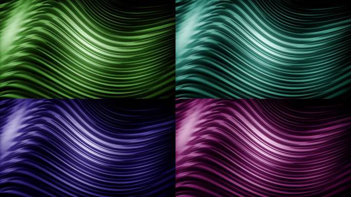 4K彩色抽象循环波。发光的颜色与软曲线条在运动股票视频。优雅的几何背景同步样条。