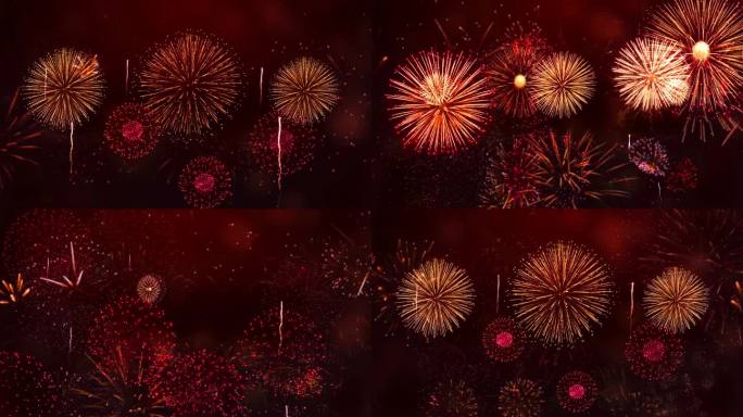 为新年和其他庆祝活动准备的色彩鲜艳的烟花在黑暗的背景上。
