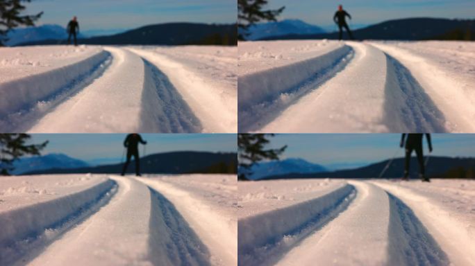 一名身份不明的男子正在乡村越野滑雪