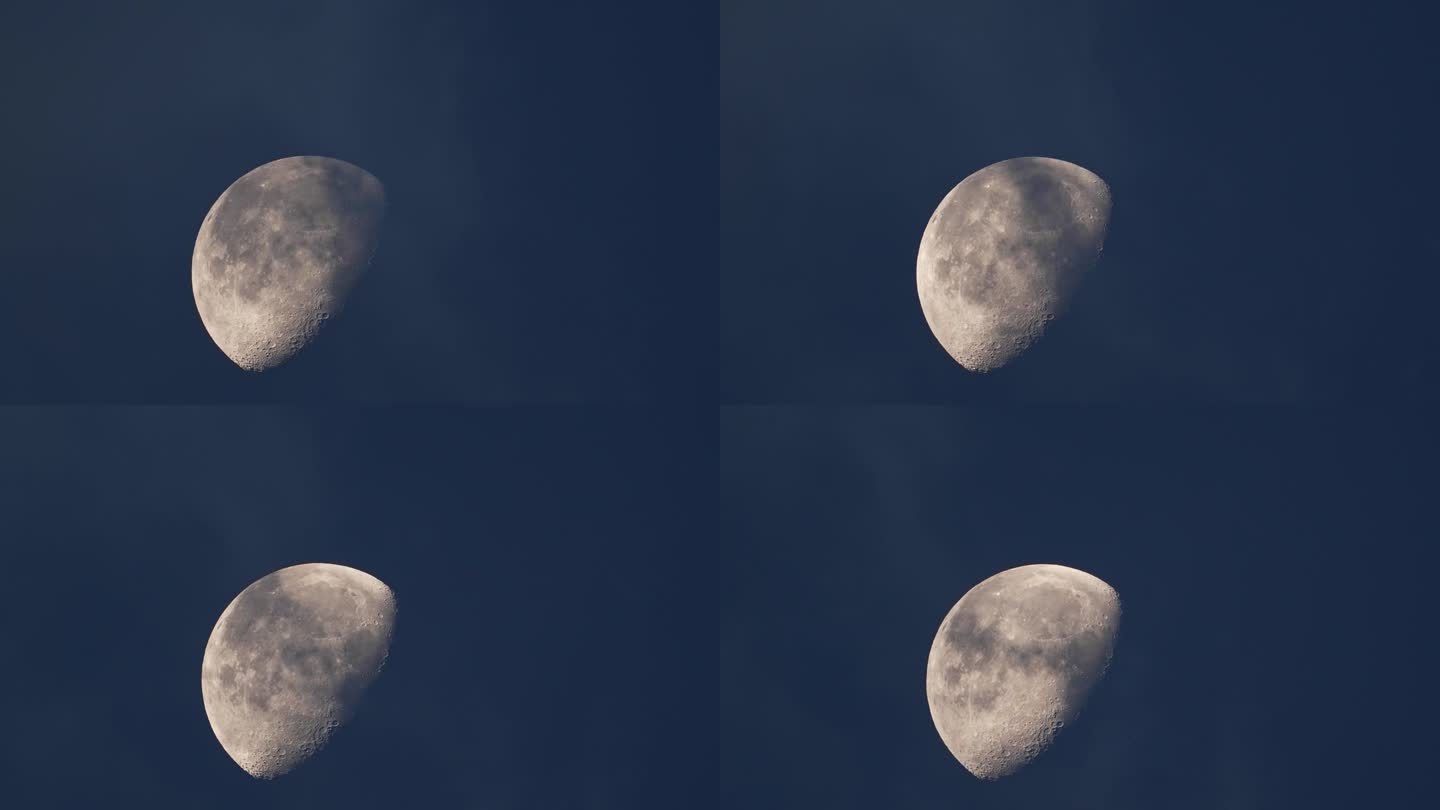 在月亏期的黎明时分，云在月球上移动