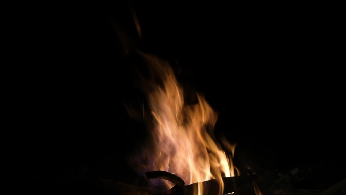 火焰和火花在黑色的背景。神奇的菲尔。篝火在夜晚燃烧。燃烧的火花飞扬。炽热的橙色发光飞走的粒子在黑色的