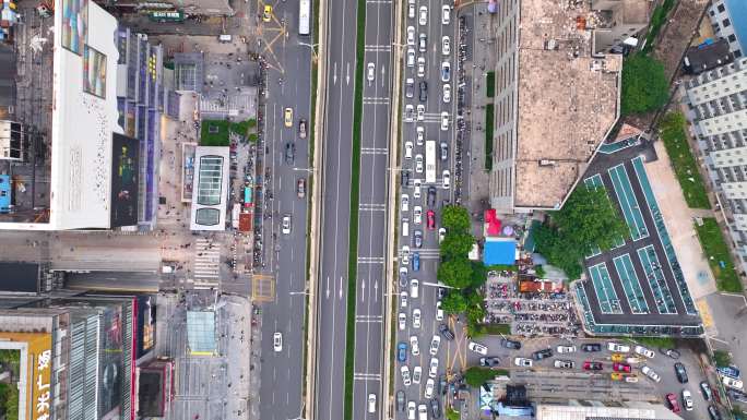 湖北武汉洪山区街道口航拍车流交通城市风景