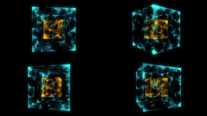 抽象色彩科幻立方体与粒子和线与数字指示器。技术网络连接世界。全球数字连接ai。线框立方体。区块链加密