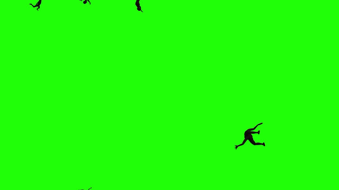 男子摔倒在绿色的背景屏幕上