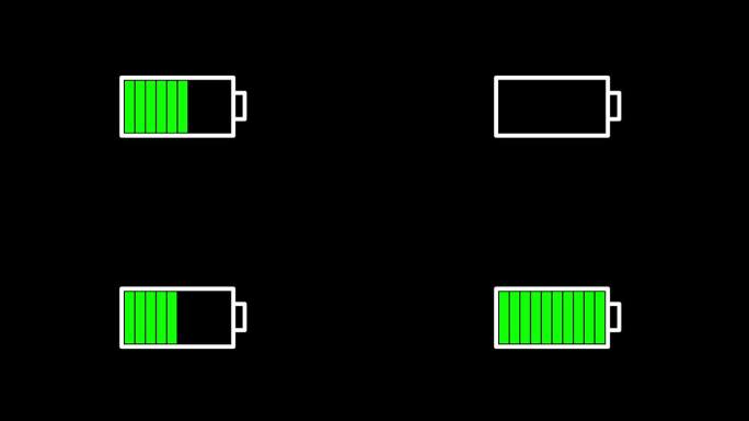 电池充电符号运动图形与纯黑色背景