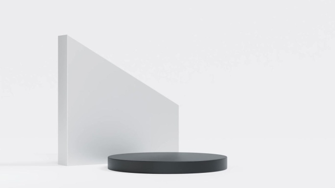 简洁的空白灰色圆形讲台底座，矩形杆饰，产品展示实物展示，3D渲染。4K H264 mp4