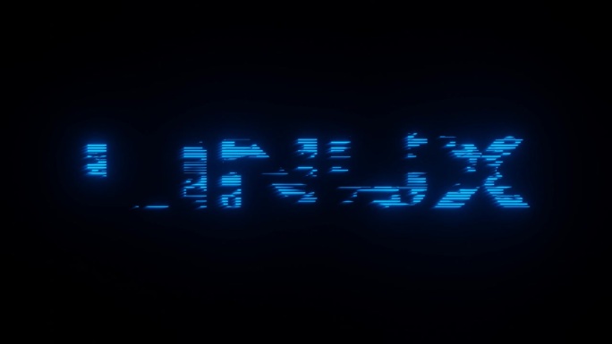 3d渲染动画的LINUX霓虹灯蓝色标志在黑色背景