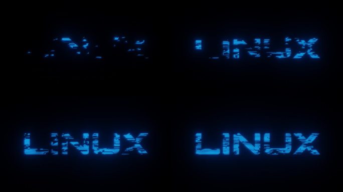 3d渲染动画的LINUX霓虹灯蓝色标志在黑色背景