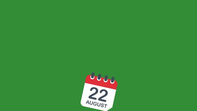 8月22日日历事件动画。过渡效果。绿色背景。