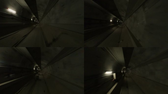 无人机飞行第一人称POV飞行通过一个圆形隧道或下水道时间间隔