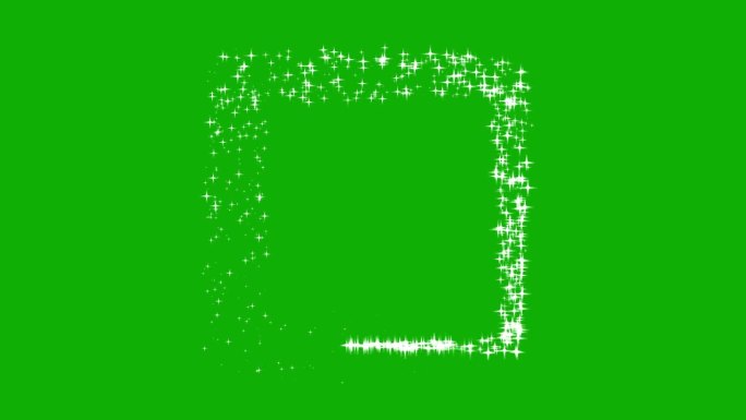 闪光粒子在绿色屏幕背景上的正方形路径