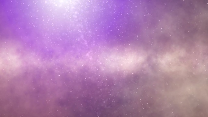 梦幻的太空天空与一个发光的星云光和抽象的下降闪闪发光的粒子星星紫色的背景动画。
