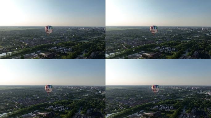 Nieuwegein, 2023年7月7日，荷兰空中无人机的视频飞行接近一个热气球的Luchtrei