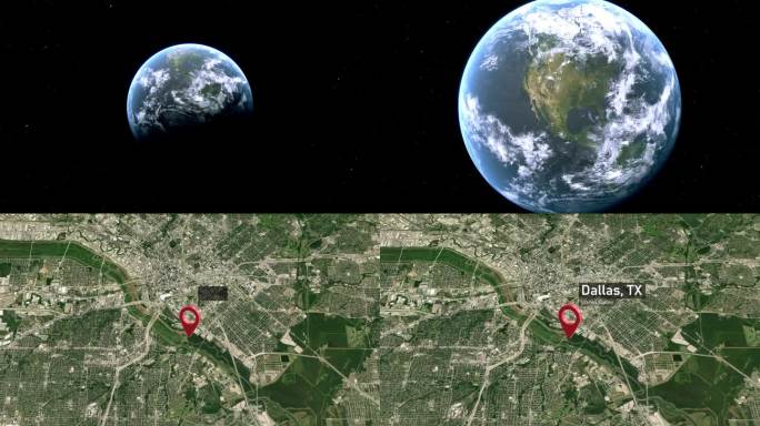 从太空到地球的达拉斯城市地图，德克萨斯州，美国