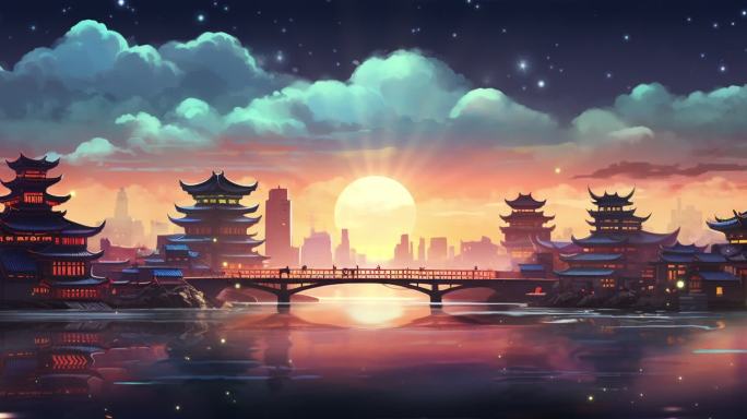 【原创】梦幻 古建筑 舞台背景 动漫