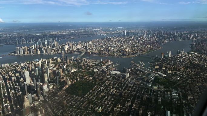 从飞机视角看纽约城市建筑快速发展航拍延时