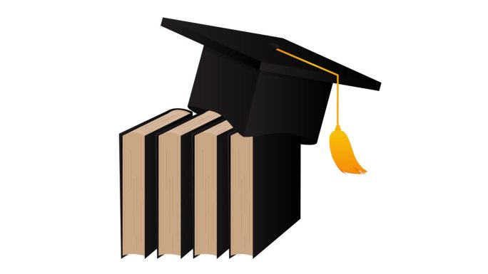毕业帽配书动画。教育概念视频。