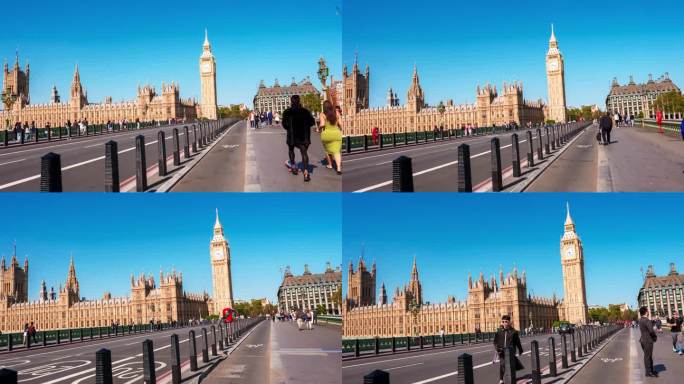 延时拍摄的伦敦日落大本钟的标志性建筑。