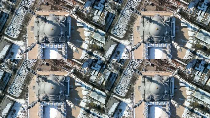 伊玛目萨拉赫西比什凯克中央清真寺，无人机自上而下飞起拍摄