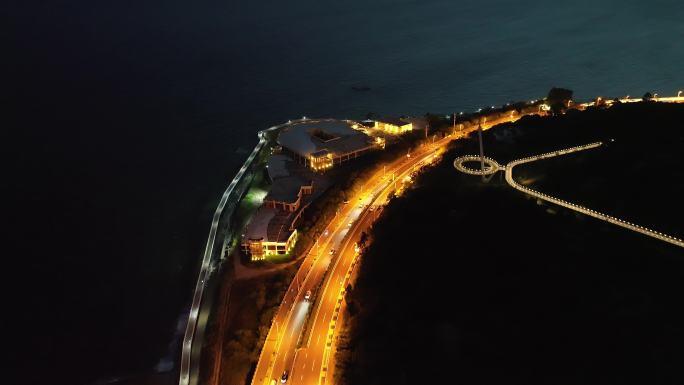 厦门环岛南路夜景公路航拍沿海公路海边公路