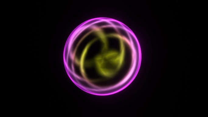 魔术球，彩色数字能量球球圆全球fx。抽象粉红色孤立在黑色背景。能源出现。等离子体的效果。