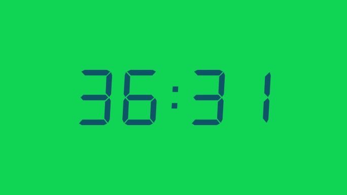 60秒(1分钟)4位数字哑光海军蓝数字倒计时定时器在绿色屏幕上