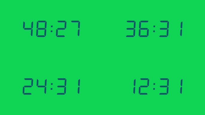 60秒(1分钟)4位数字哑光海军蓝数字倒计时定时器在绿色屏幕上