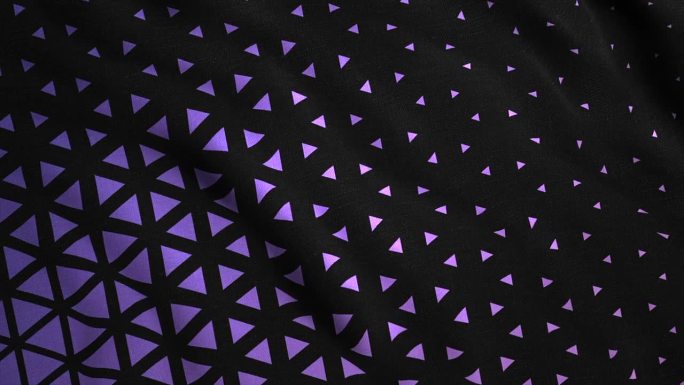 抽象的黑色波浪旗覆盖着紫色的三角形。运动。波浪丝质