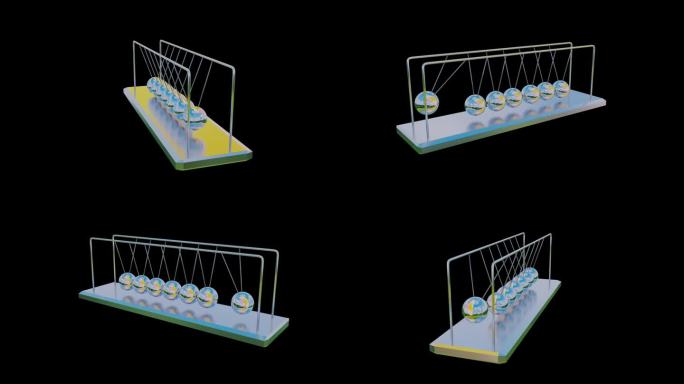 牛顿摇篮显示物理定律和动量守恒的科学原理3d渲染。钟摆满意视频与Alpha通道