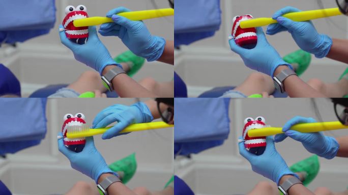 儿科牙医教授正确刷牙和口腔卫生