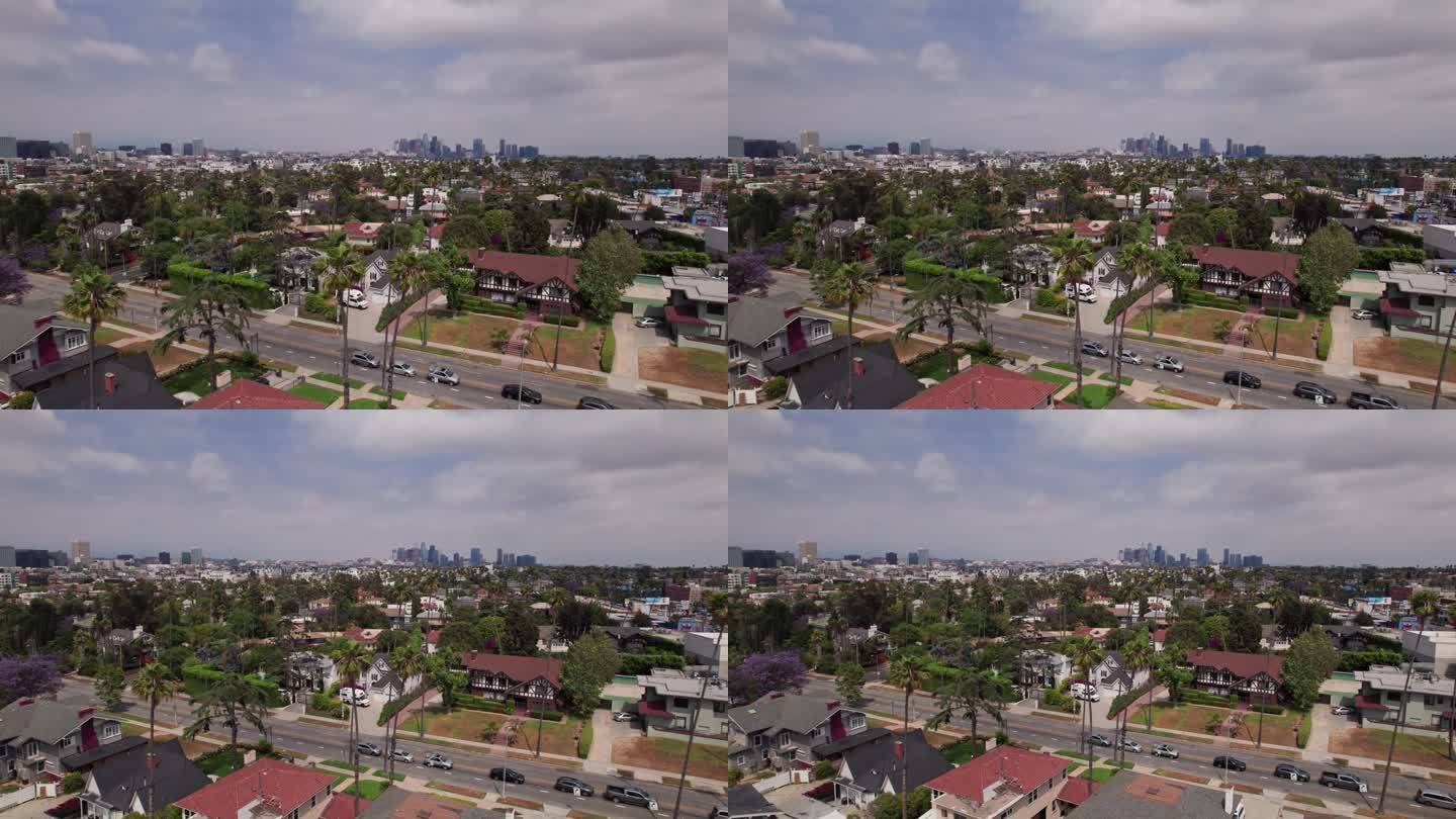 洛杉矶，加州城市天际线从高角度从西好莱坞无人机