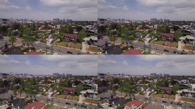 洛杉矶，加州城市天际线从高角度从西好莱坞无人机
