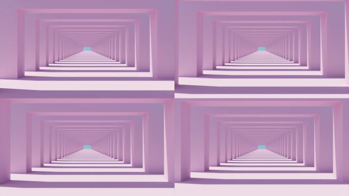 慢飞相机通过浅粉色方形拱门通道的3D渲染