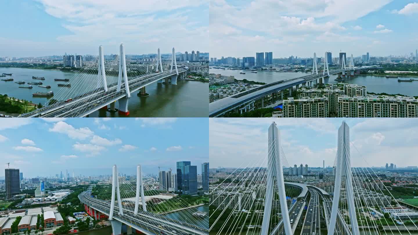 航拍广州洛溪大桥4K航拍2023