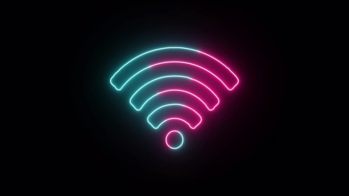 Wifi无线符号，霓虹社交网络，媒体平台图标，5G 4G，互联网热点图标与霓虹，发光的Led灯，Al