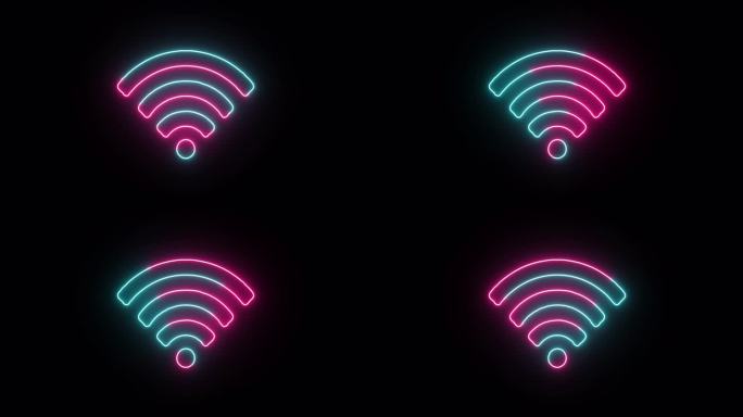Wifi无线符号，霓虹社交网络，媒体平台图标，5G 4G，互联网热点图标与霓虹，发光的Led灯，Al