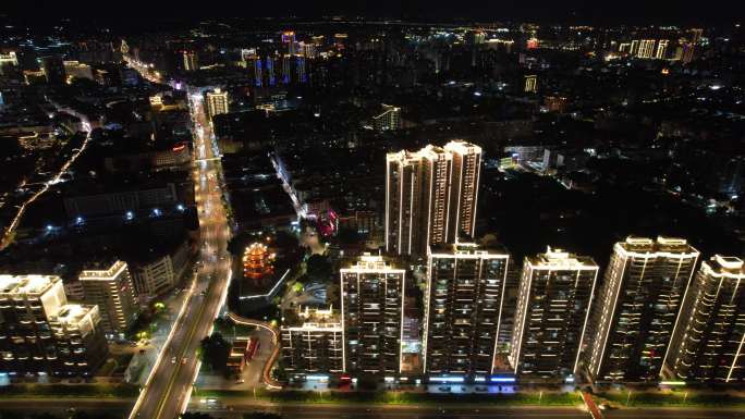 福建漳州城市夜夜景灯光航拍