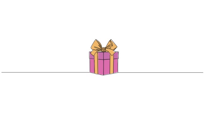 动画彩色单线绘图的礼品盒与丝带