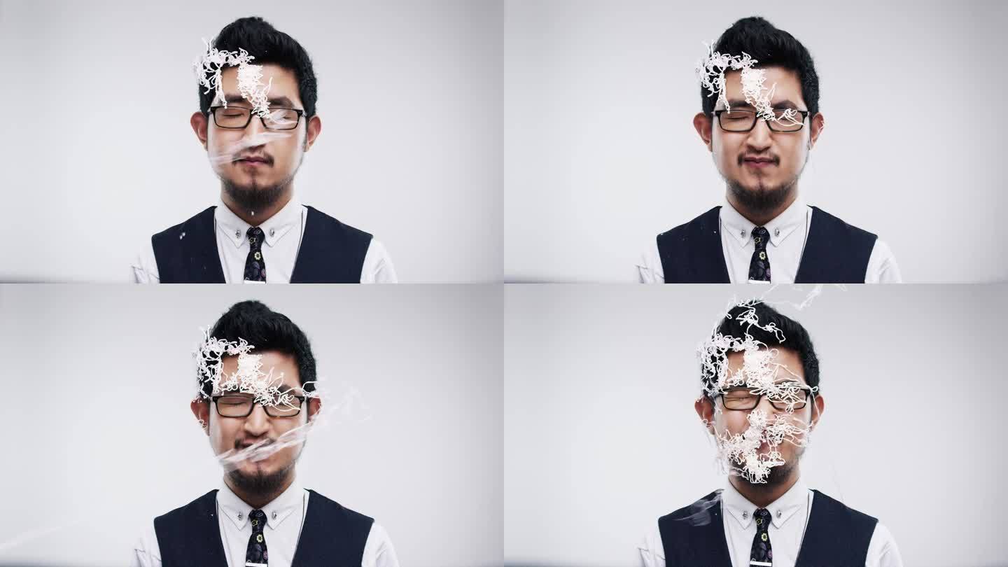 有趣的亚洲男人傻串脸慢动作婚纱照摊位系列