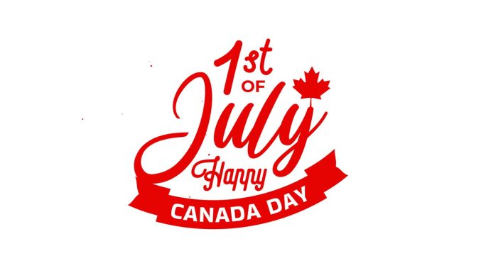 快乐加拿大国庆日7月1日文本动画在白色背景的红色alpha通道。