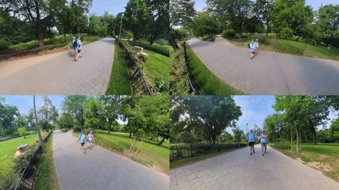 夏日里，情侣们在匈牙利布达佩斯的城市公园散步