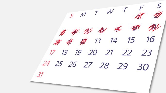 日历日(31)上的标记停止运动。完成日常任务，时间表和计划概念。三维视角