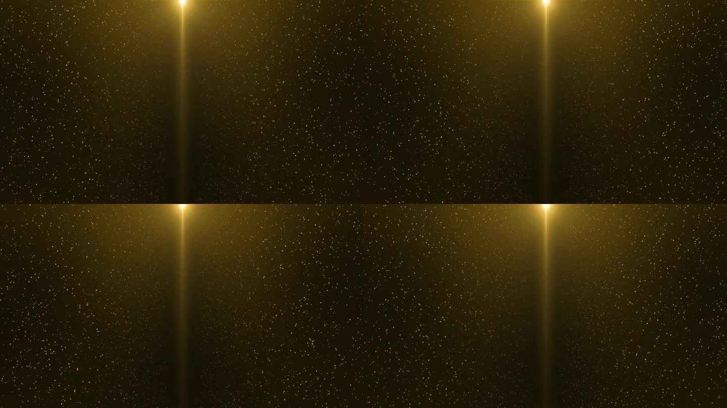 金色闪闪发光的光束，火花和闪闪发光的光线五彩纸屑颗粒背景。4 k 3 d