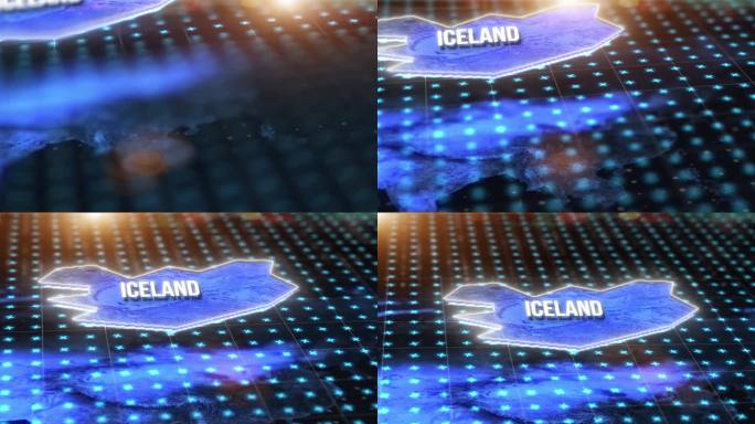 数字地图，国家位置和冰岛的全息图与蓝光，gps pin和3d渲染。雷达、虚拟现实或坐标模拟的全球位置