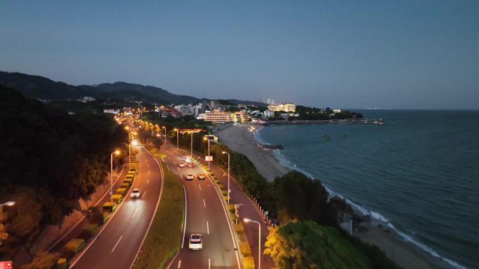 厦门环岛南路夜景公路航拍沿海公路海边公路