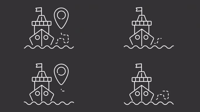 船舶跟踪的白色图标动画，透明背景的高清视频，船舶gps跟踪系统的无缝循环4K视频，海洋工业