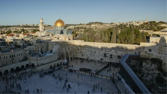中东以色列耶路撒冷岩石圣殿山圆顶的时间流逝。