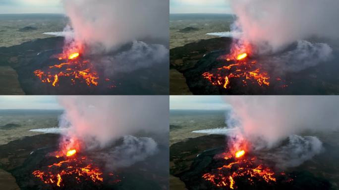 无人机拍摄的little - hurutur火山喷发画面。冰岛、Fagradalsfjall。鸟瞰火